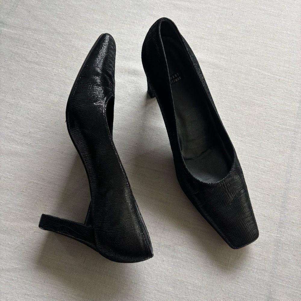 Stuart Weitzman Snake Print Leather Square Toe Pump Heels 8.5